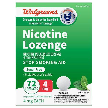 Walgreens Nicotine Lozenge, Polacrilex, Sugar Free, 4mg Mint