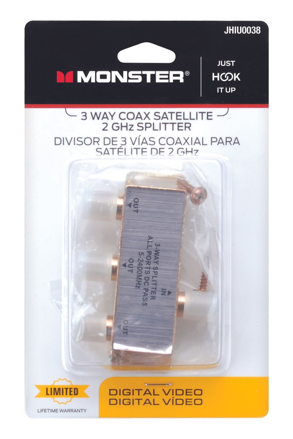 Monster Just Hook It Up 3 Way Coax Splitter 75 Ohm 1 Pk