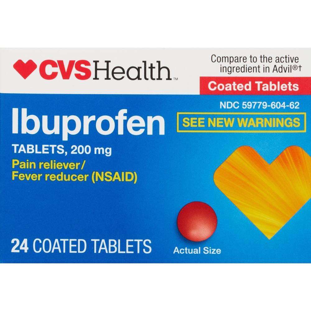 CVS Health Ibuprofen Tablets 200 mg, Pain Reliever/Fever Reducer (NSAID) 24 CT