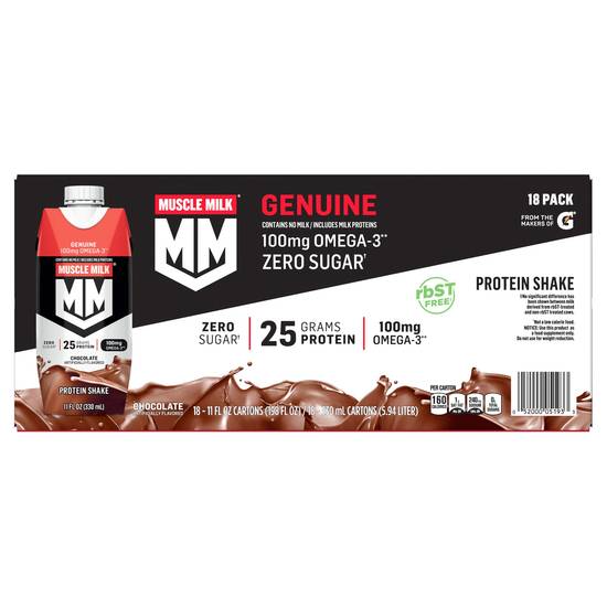 Muscle Milk Genuine Zero Sugar Protein Shake (18 ct, 11 fl oz) (chocolate)