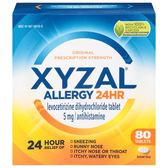 Xyzal 24hr Allergy Relief Antihistamine 5 mg Tablets (80 tablets)