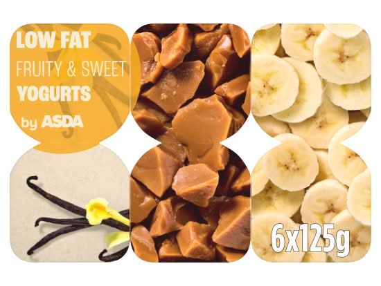 ASDA Low Fat Smooth Fruity & Sweet Vanilla Toffee & Banana Yogurts (6 pack)