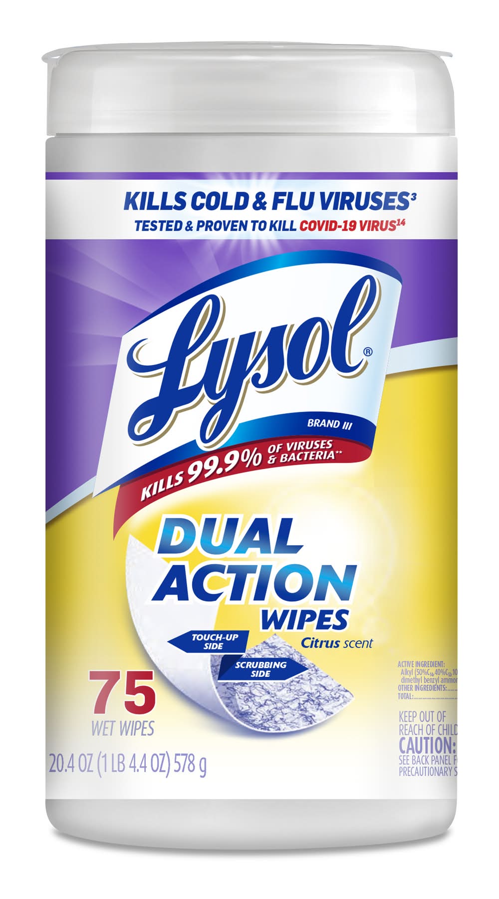 Lysol Dual Action Wet Wipes, Citrus (20.4 oz, 75 ct)