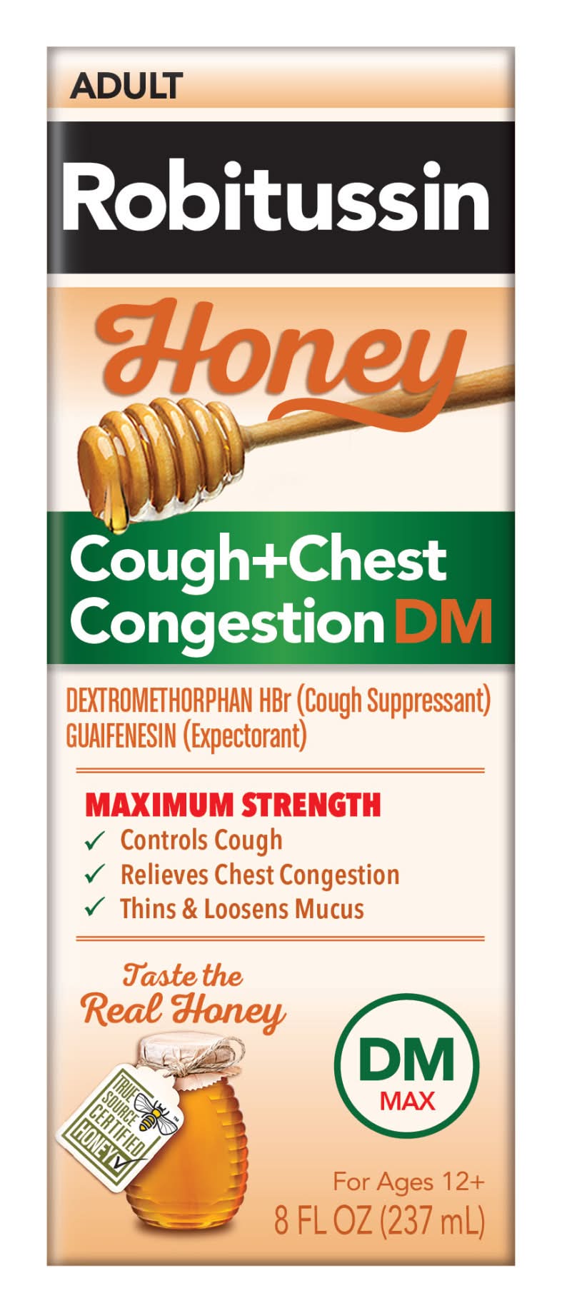 Robitussin Maximum Strength Adult Cough & Chest Congestion Dm Age 12+ Years, Honey (8 fl oz)