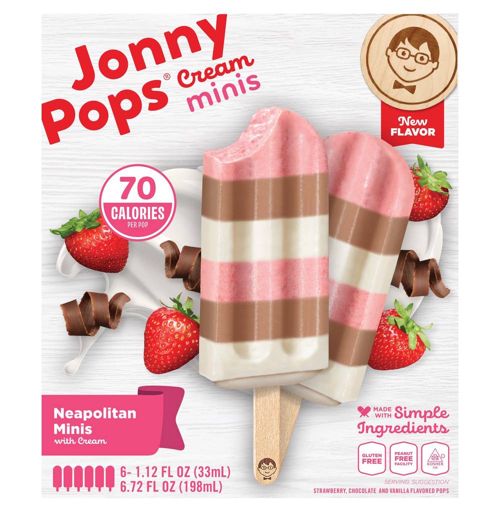 JonnyPops Neapolitan Minis With Cream Pops, Strawberry-Chocolate-Vanilla (6.72 fl oz, 6 ct)