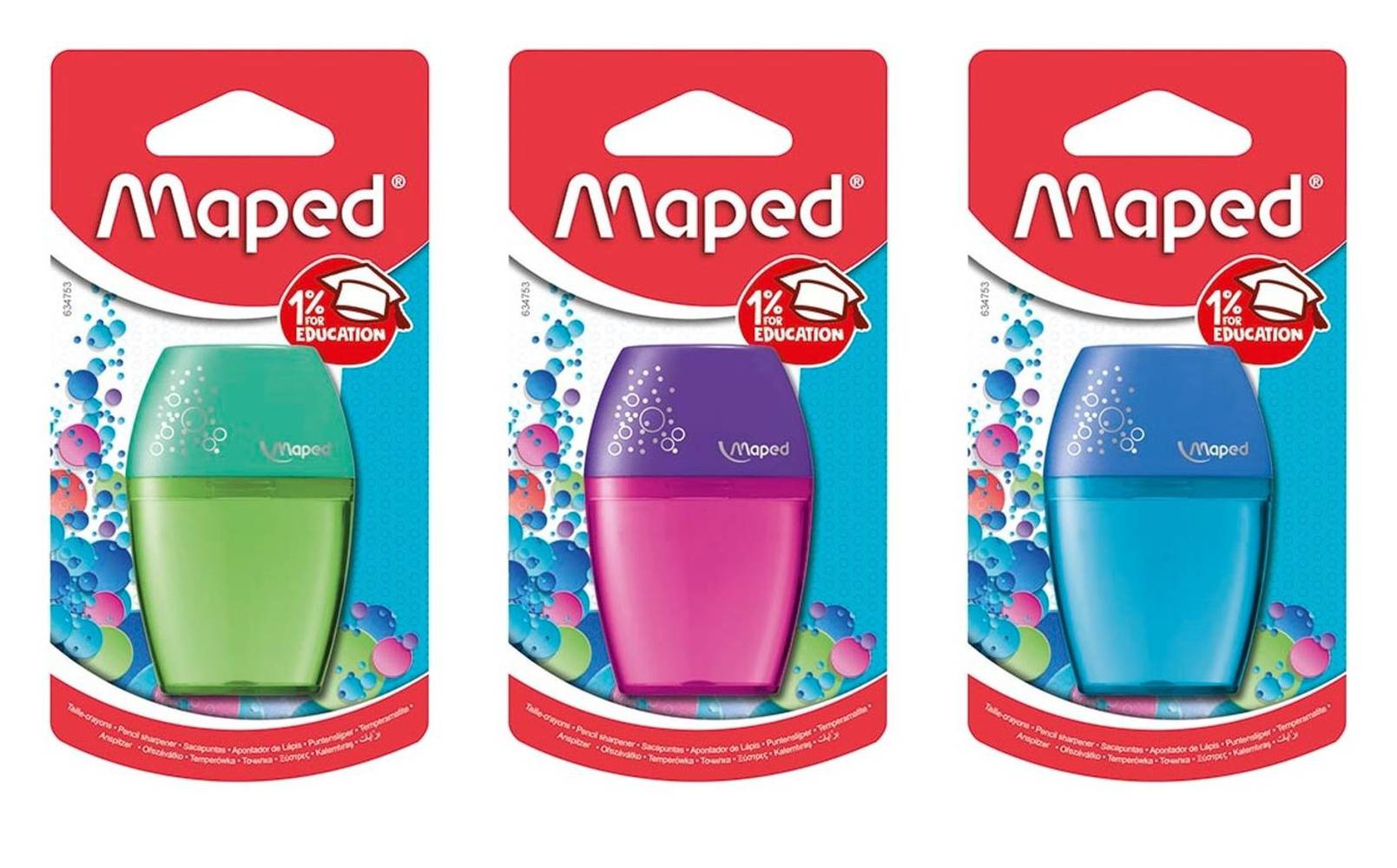 Maped - Taille crayon à réservoir shaker coloris assortis, vert, rosé, bleue (15g)