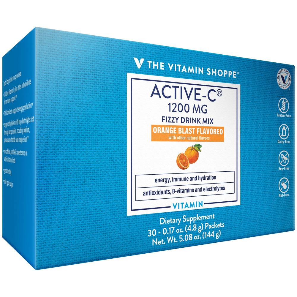 Active-C Fizzy Drink Mix Powder Packets - 1,200 Mg - Orange Blast (30 Single Serving Packets)