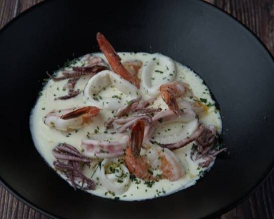 Shrimp and Calamari in Creamy Wine Sauce