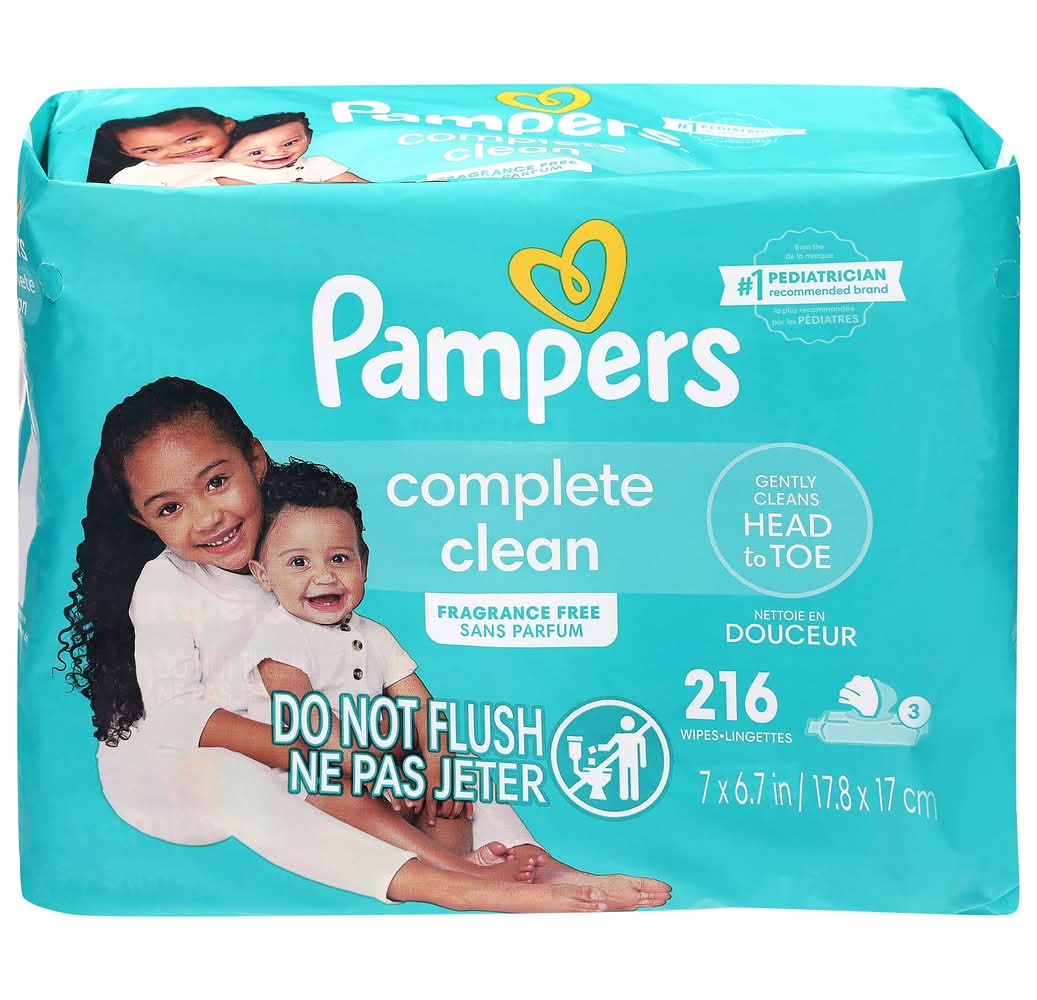 Pampers Fragrance Free Wipes, 7 In x 6.8 In (3 lbs, 216 ct)