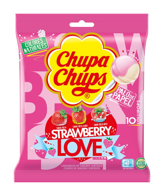 Chupa Chups - Chupa chups morango lovers bolsa 10u, embalagem de 120g