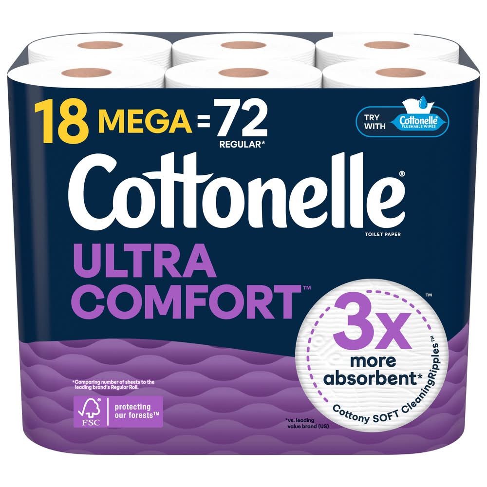 Cottonelle Ultra Comfort Paper Strong Toilet Tissue, 9.7x10.2 cm (18 ct)