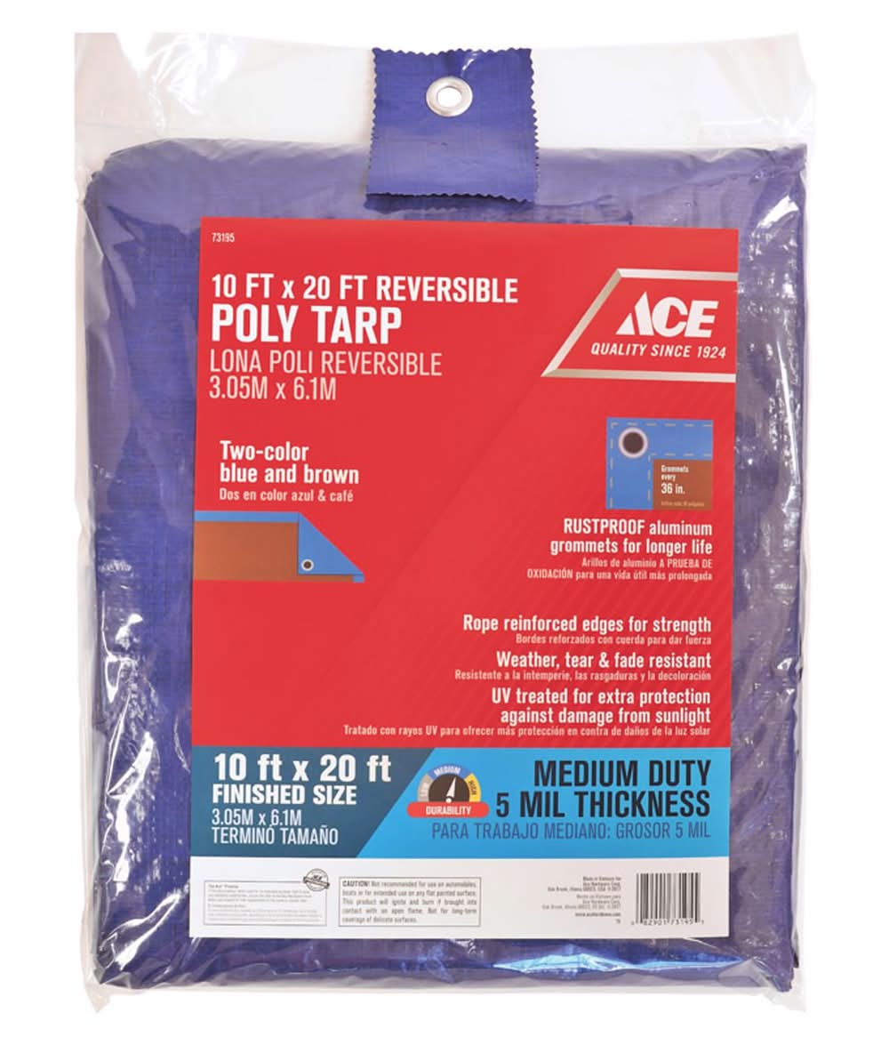 ACE 10 Ft. W X 20 Ft. L Medium Duty Polyethylene Tarp Blue/Brown
