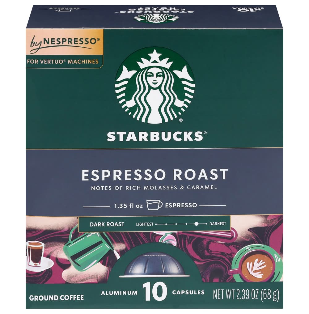 Starbucks Nespresso Vertuo Espresso Ground Dark Roast Coffee Capsules (2.39 oz, 10 ct)