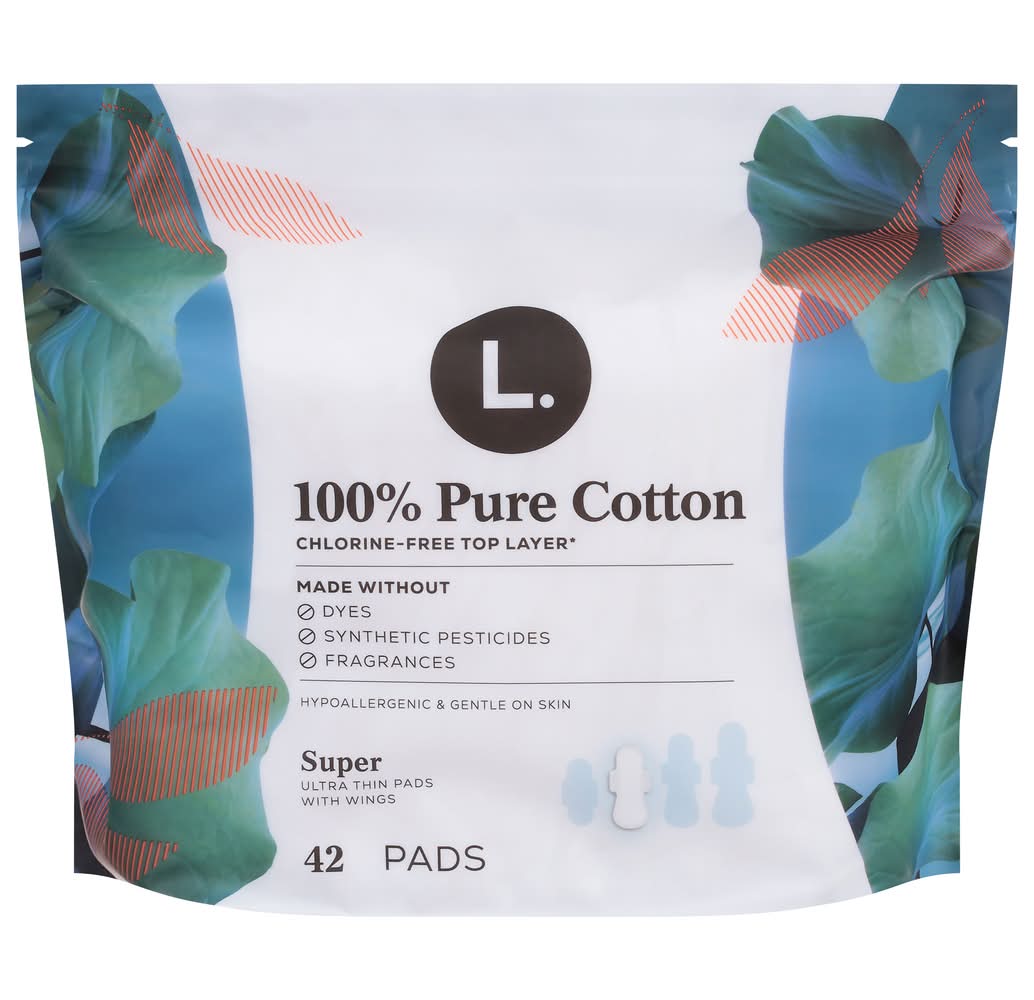 L. Organic Pure Cotton Chlorine Free Ultra Thin Pads, Women (0.7 lbs, 42 ct)
