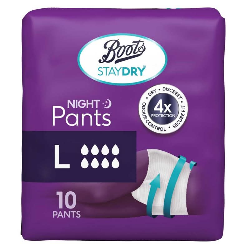 Boots L, Staydry Night Pants (10 pack)