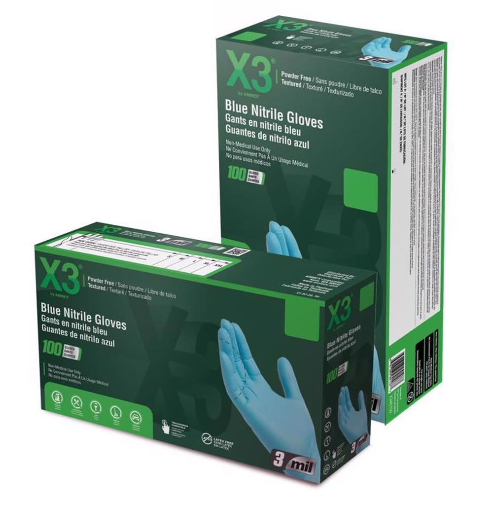 X3 Nitrile Disposable Gloves Medium Blue Powder Free 100 Pk