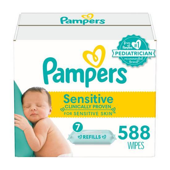 Pampers Baby Wipes Sensitive Perfume Free 7x Refill Packs, 588 Count