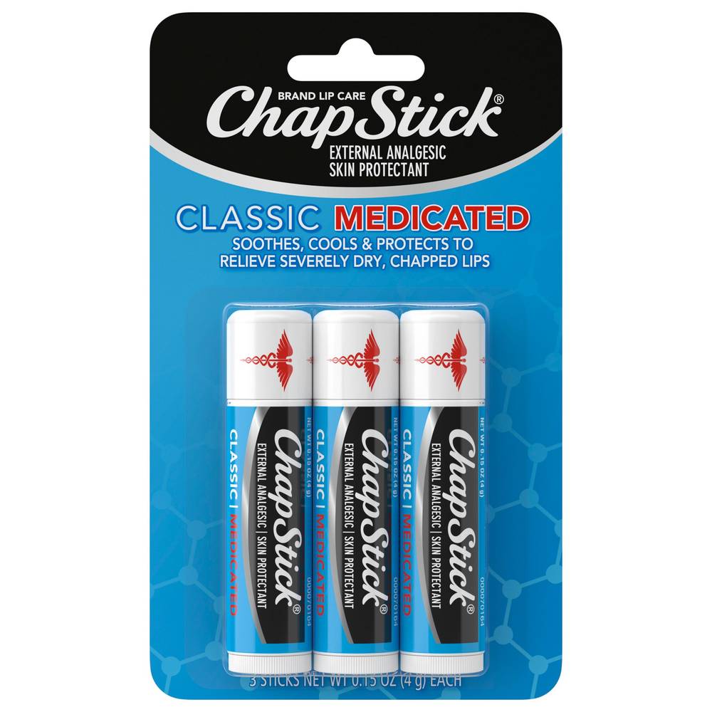 ChapStick Classic Medicated Lip Balm Tubes, 0.15 OZ, 3 CT