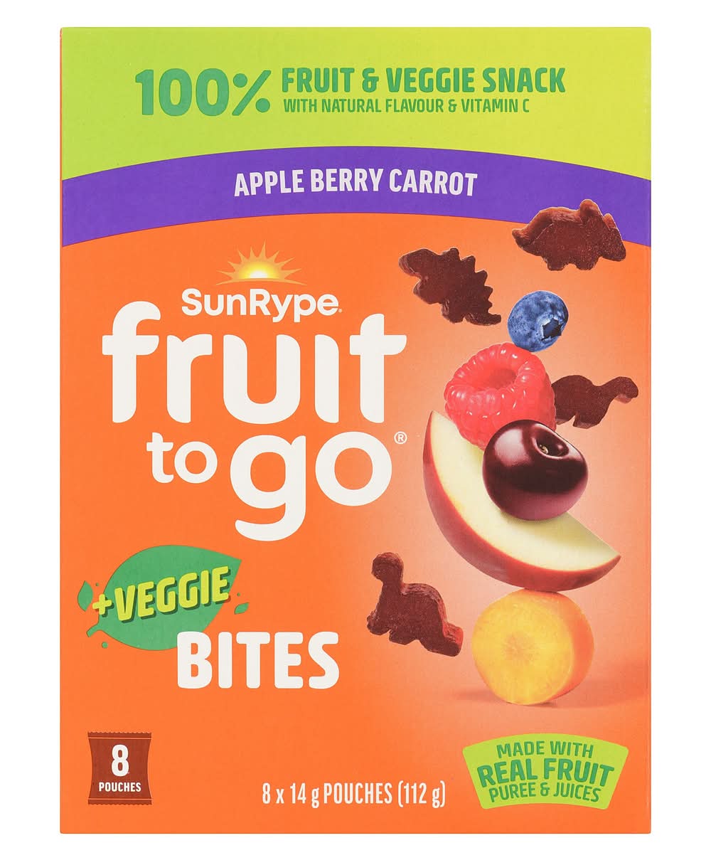 SunRype Fruit To Go Veggie Bites, Apple Berry Carrot (112 g, 8 ct)