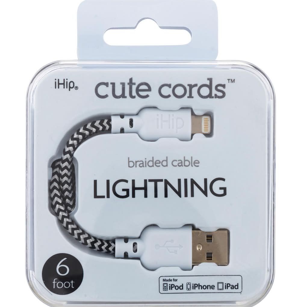 iHip Cute Lightening Cable, 6 ft, Black-White