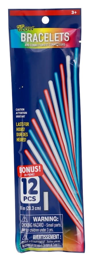 Play Glow Patriotic Bracelets & Connectors For Ages 3+ Years, 8 in, Assorted (12 ct)