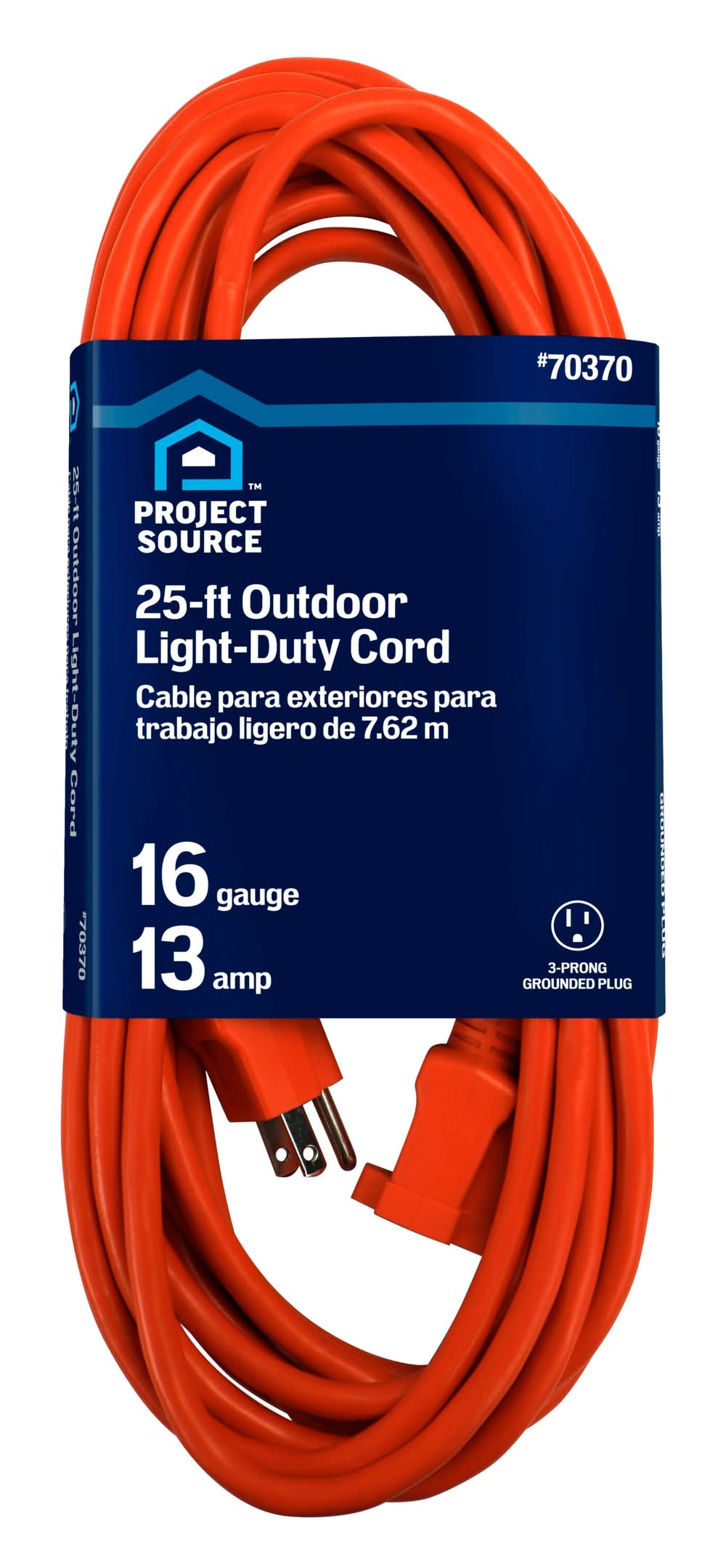 Project Source 25-ft 16 / 3 Light Duty 3 Prong Orange Outdoor Extension Power Cord