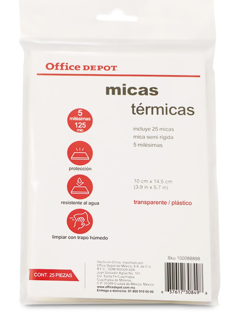 Office Depot · Micas térmicas transparentes (25 un)