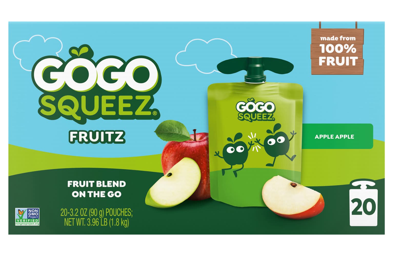 GoGo squeeZ Fruit Blend on the Go, Apple (20 x 3.2 oz)