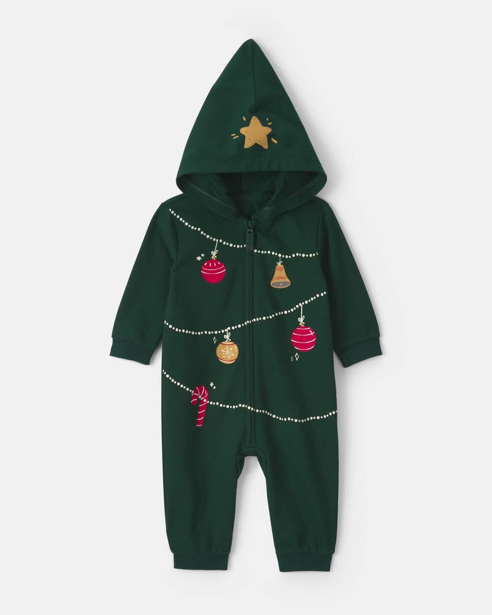 Baby Christmas Tree French Terry Long-Sleeve Jumpsuit - Green - 18M