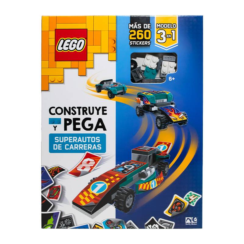 LIBRO LEGO CONSTRUYE Y PEGA SUPERAUTOS DE CARRERA