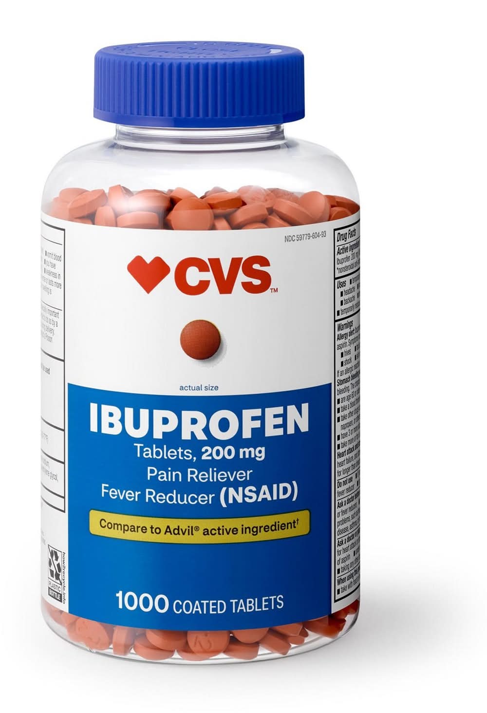 Cvs Ibuprofen Pain Reliever & Fever Reducer (Nsaid) 200 Mg Coated Tablets, 1000 Ct