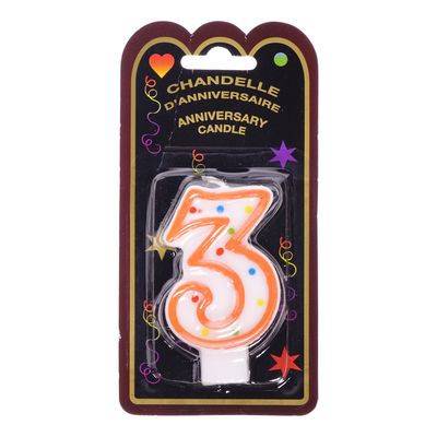 Vincent variété chandelle d'anniversaire à pois avec numéro 3 (1 un) - dotted anniversary candle with number 3 (1 un)