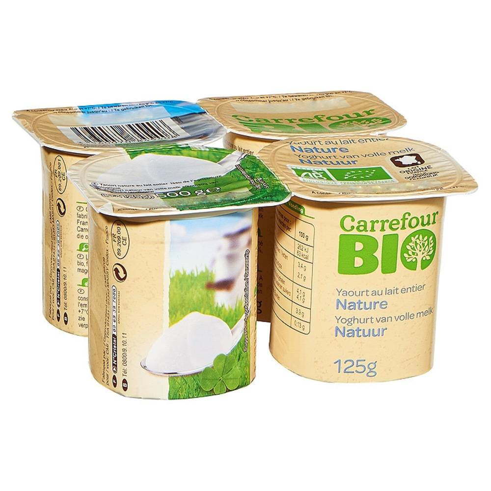 Carrefour - Yaourt nature bio (4 x 31,25g)