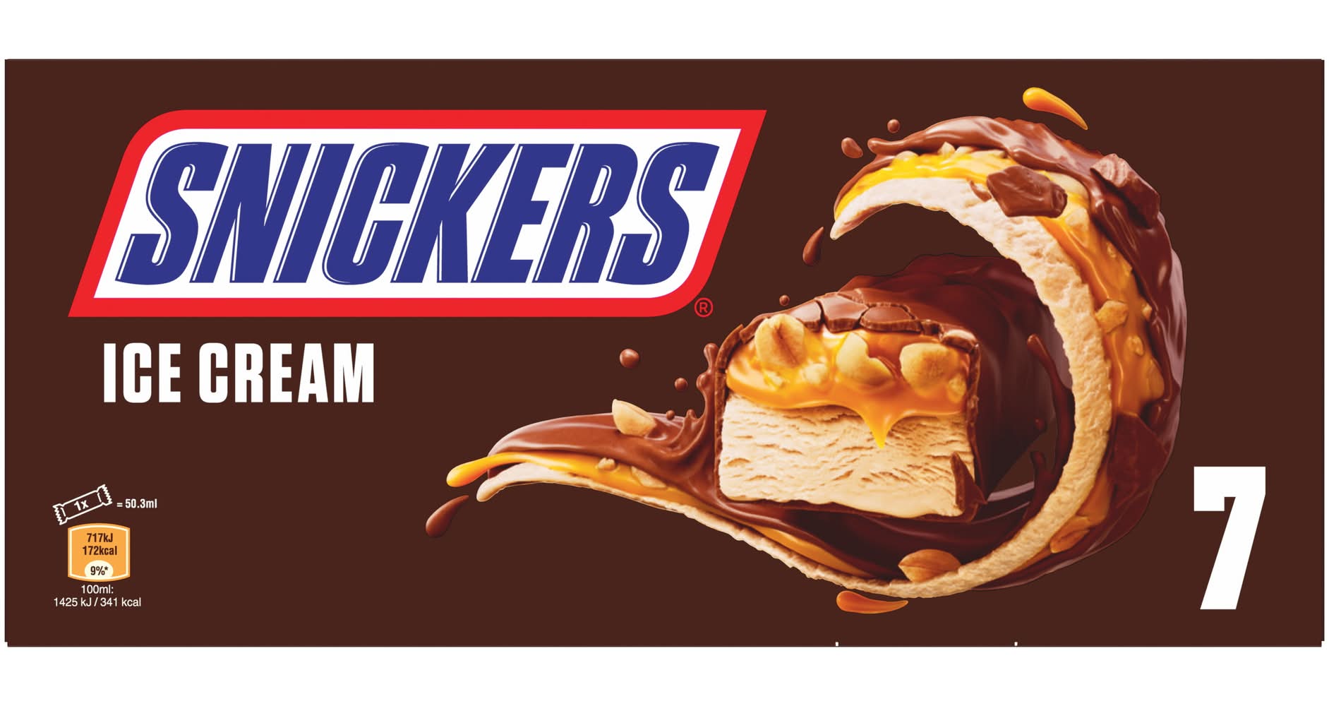Snickers - Barres de crème glacée, caramel-cacahuètes (7 x 45,6g)