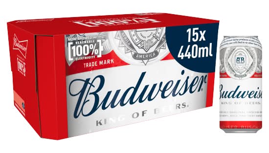 Budweiser Lager Beer Cans (15 x 440ml)