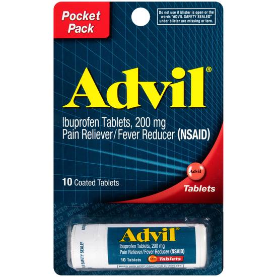 Advil Pain Reliever and Fever Reducer, Ibuprofen for Pain Relief Coated Tablets, 200mg - 10 ct