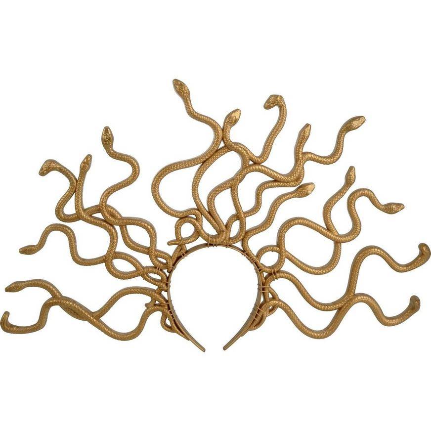 Metallic Gold Medusa Snake Plastic Headband, 19in x 12in