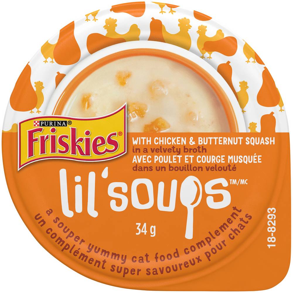 Friskies Purina Lil Soups With Chicken & Butternut Squash in a Velvety Broth Cat Food Complement (34 g)