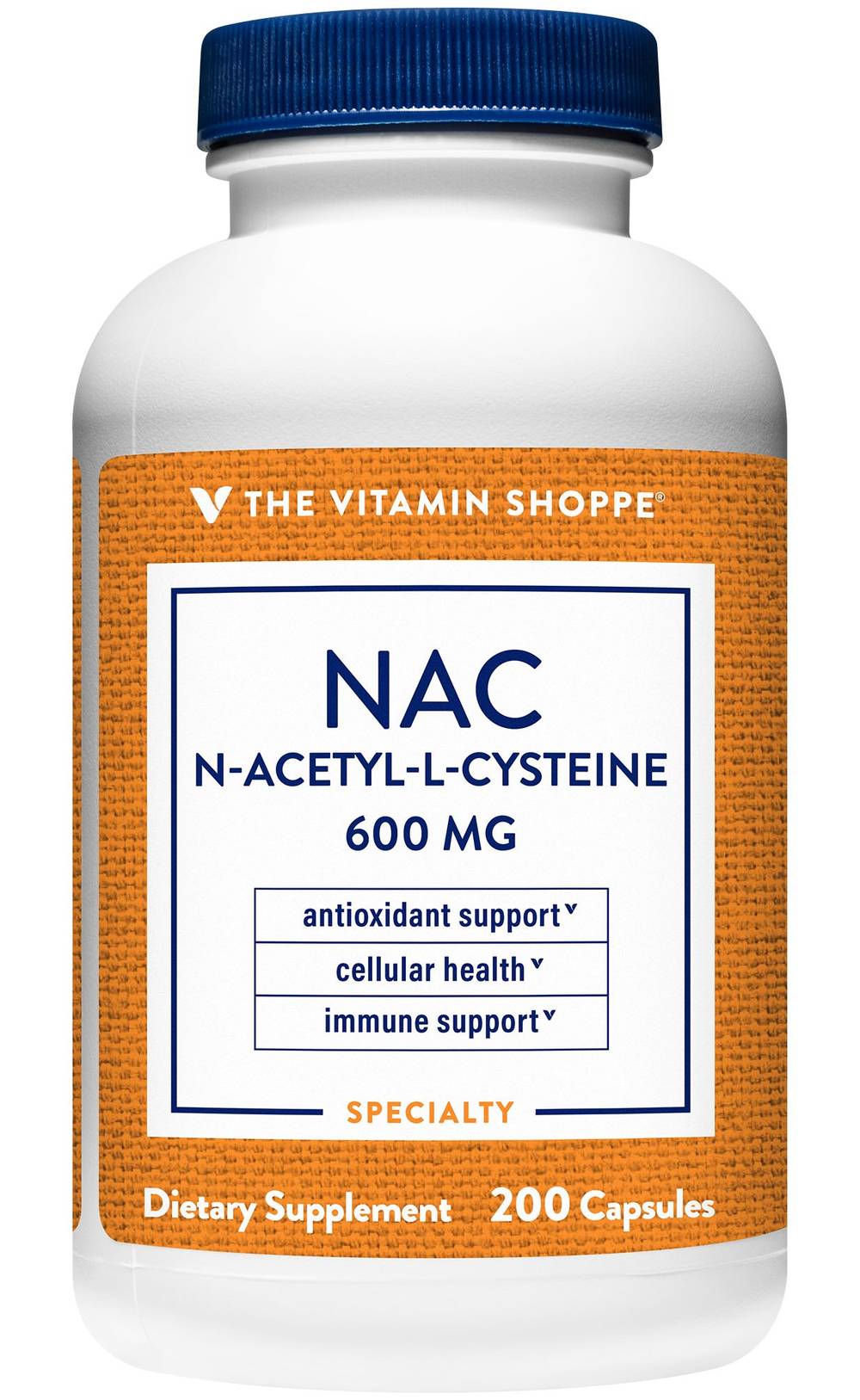 The Vitamin Shoppe Nac N-Acetyl-L-Cysteine 600mg Promotes Cellular Health Capsules (200 ct)