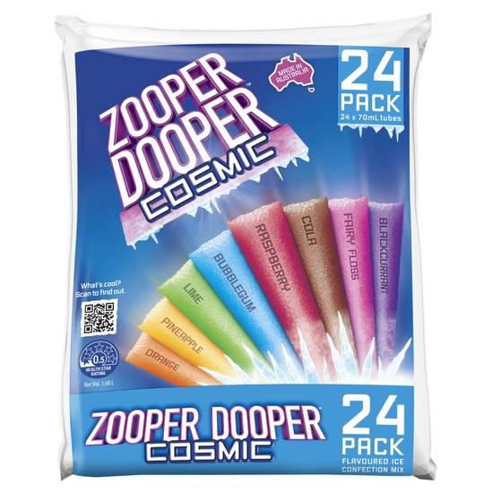 Zooper Dooper 8 Cosmic Flavours Water Ice 70ml Tubes 24 pack