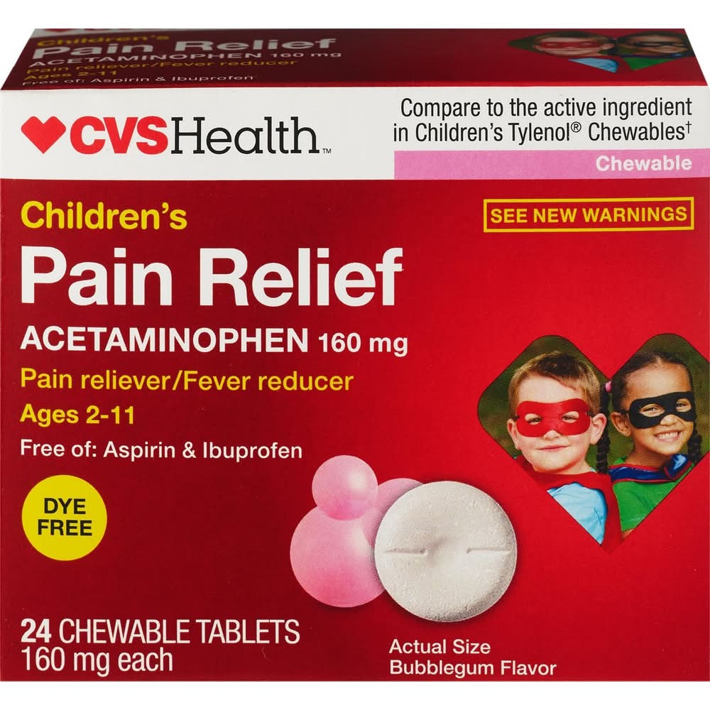 CVS Health Pain Relief Dye Free Chewable Tablets, Bubblegum (24 ct)