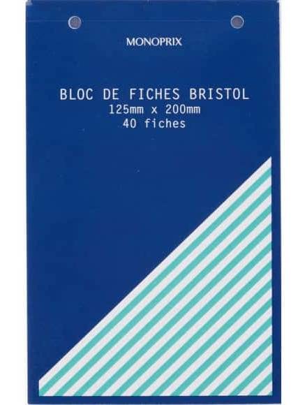 Monoprix - Bloc de fiches bristol, 125 x 200 mm (40)