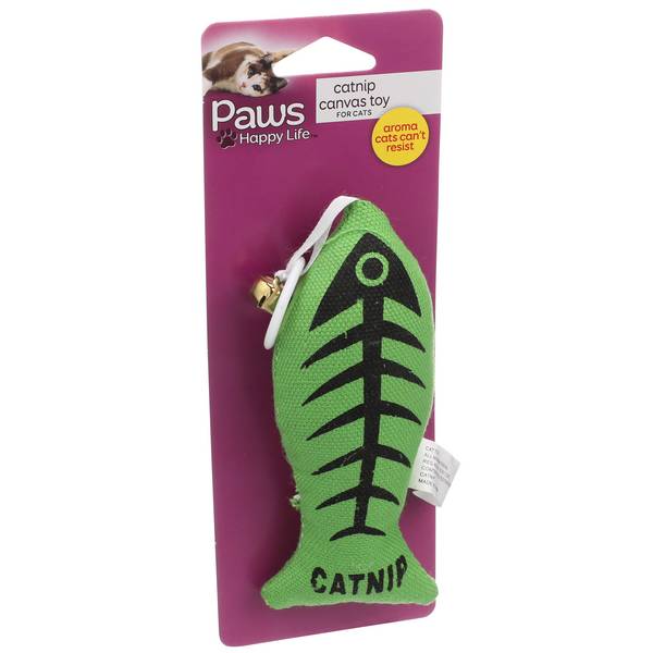 Paws Premium Canvas Fishbone Jingle Bells Contains Catnip Cat Toy