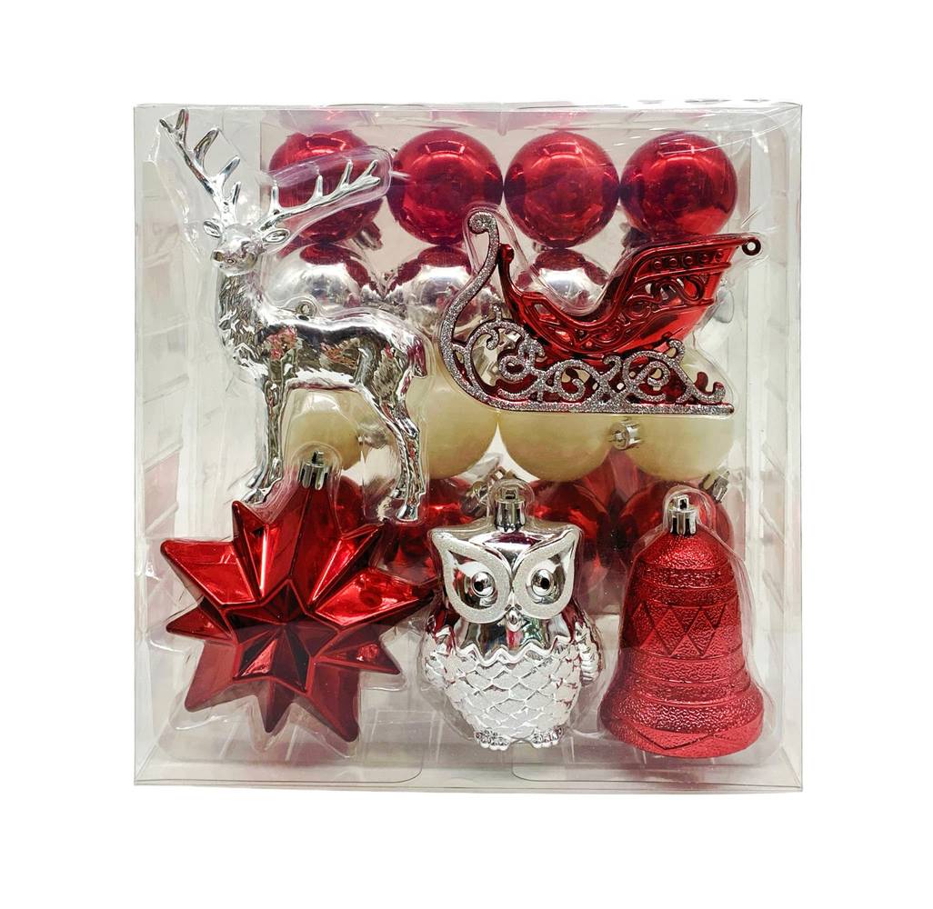 Holiday Living 26-count Multi Red and Silver Shatterproof Ornament Set | 014-923-4