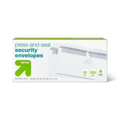up&up Press and Seal Security Envelopes, 4 1/8x9 1/2 in, White (1.58 oz, 150 ct)