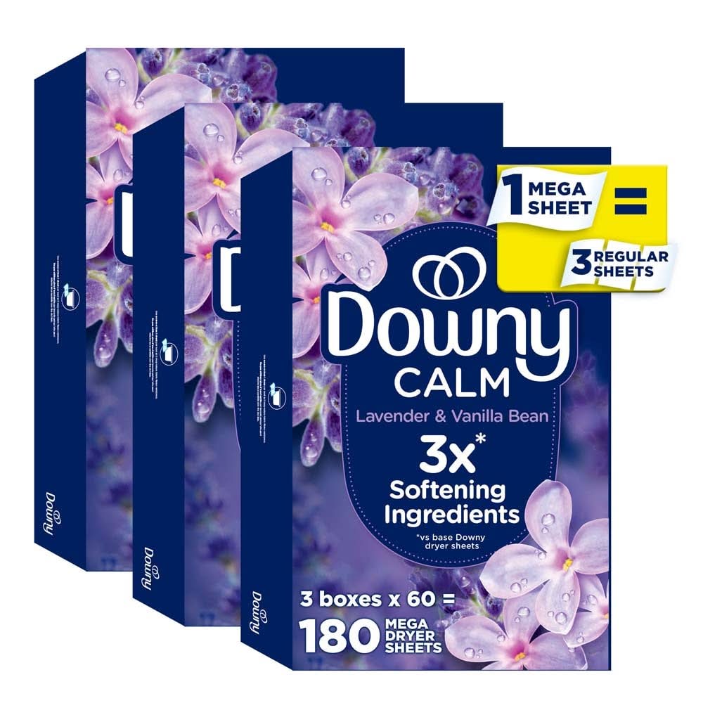 Downy Infusions CALM Lavender and Vanilla Bean Fabric Softener Dryer sheets 180 Loads 180 -Count
