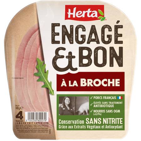 Jambon Cuit à La Broche Sans Antibiotique et Sans OGM HERTA - la barquette de 140g