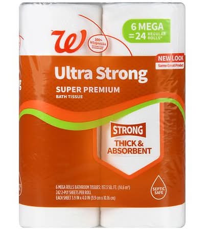 Walgreens Ultra Strong Super Premium Bath Tissue Mega Rolls, 3.9x4.0 in (6 ct)
