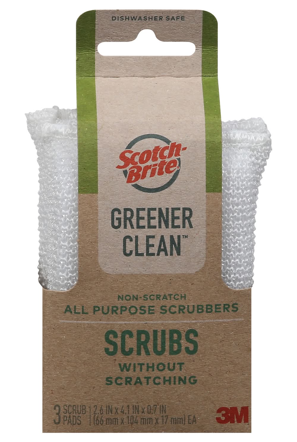 Scotch-Brite Greener Clean Non-Scratch Scrubbers, 4.1 in x 2.6 in x 0.7in (0.5 oz, 3 ct)