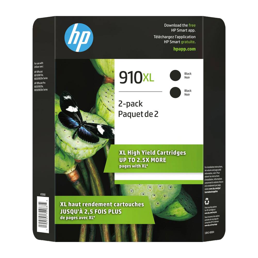 Hp 910Xl – Ensemble De 2 Cartouches D’Encre Noire À Haut Rendement (3Jb42Bn)